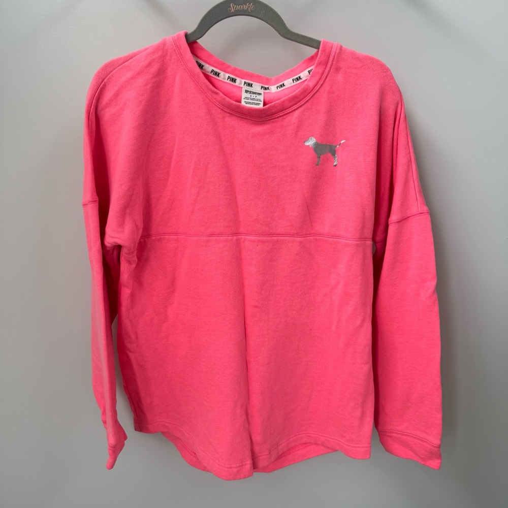 Pink Victoria’s Secret Neon Pink Oversized Crewneck Sweater Top XS vintage y2k